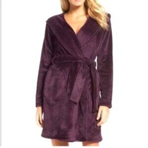 UGG Miranda Plush Belted Short Hooded Robe Port Purple XS